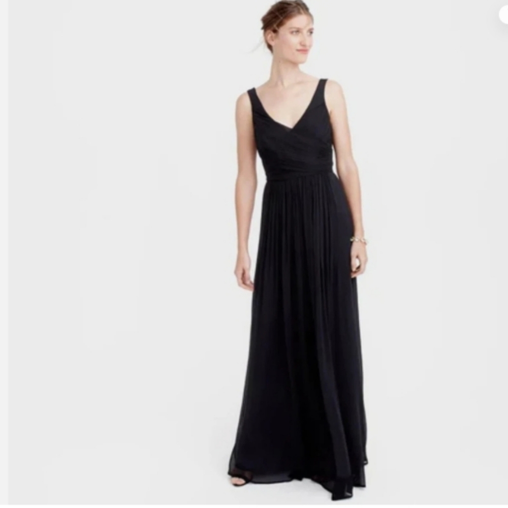 J Crew Black Silk Chiffon Bridesmaid Dress Size 10 - Picture 1 of 8